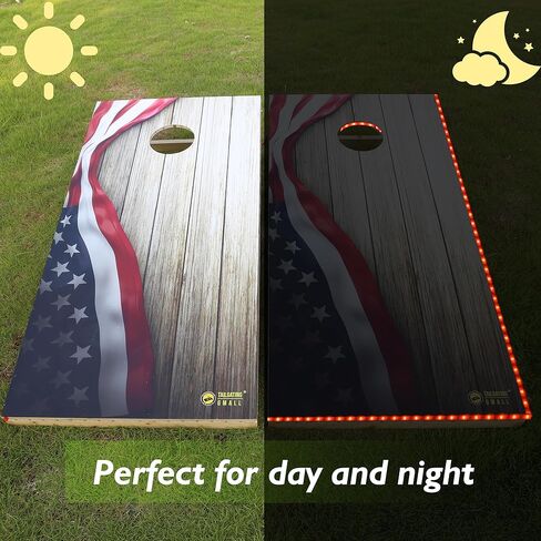 مجموعة ألواح كورنهول LED مقاس 4FTx2FT من الخشب الصلب بحجم تنظيم كورنهول مع أضواء LED تتضمن 8 أكياس كورنهول للبالغين (علم الولايات المتحدة الأمريكية، 4'x2') in Saudi Arabia