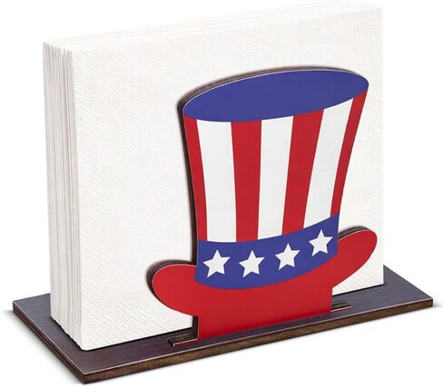 4th of July Decor USA Wooden Napkin Holder for Table, Patriotic Hat USA Wood Napkin Dispenser, Memorial Day 4th of July Decorations for Kitchen Dining Room Tables Party Decor in Saudi Arabia