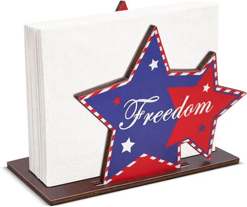 4th of July Decor USA Wooden Napkin Holder for Table, Patriotic Hat USA Wood Napkin Dispenser, Memorial Day 4th of July Decorations for Kitchen Dining Room Tables Party Decor in Saudi Arabia