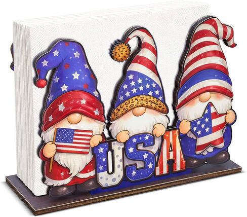 4th of July Decor USA Wooden Napkin Holder for Table, Patriotic Hat USA Wood Napkin Dispenser, Memorial Day 4th of July Decorations for Kitchen Dining Room Tables Party Decor in Saudi Arabia