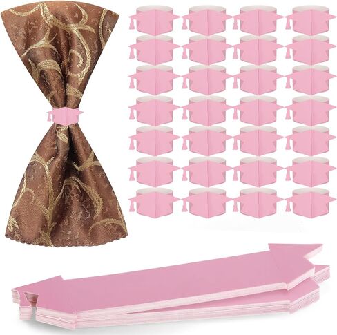 30pcs Graduation Paper Napkin Rings with Gold Foil Inspirational Word Graduation Cap Napkin Ring Holders for Graduation Party Celebration Holiday Dinner Table Decorations(Pink) in Saudi Arabia
