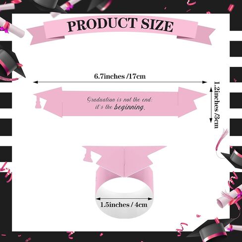 30pcs Graduation Paper Napkin Rings with Gold Foil Inspirational Word Graduation Cap Napkin Ring Holders for Graduation Party Celebration Holiday Dinner Table Decorations(Pink) in Saudi Arabia