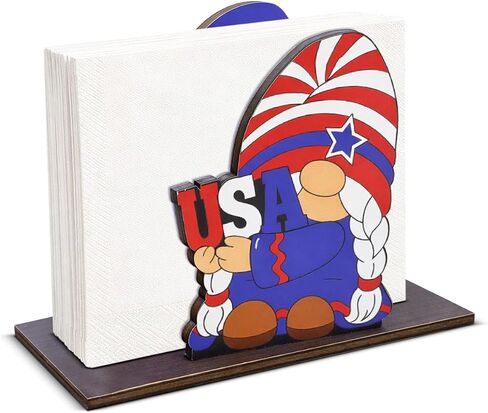 4th of July Decor USA Wooden Napkin Holder for Table, Patriotic Hat USA Wood Napkin Dispenser, Memorial Day 4th of July Decorations for Kitchen Dining Room Tables Party Decor in Saudi Arabia