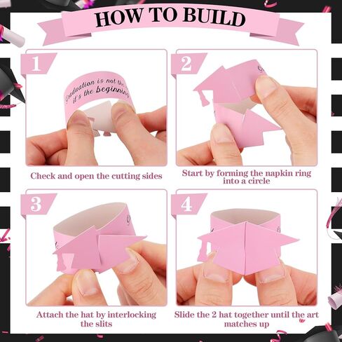 30pcs Graduation Paper Napkin Rings with Gold Foil Inspirational Word Graduation Cap Napkin Ring Holders for Graduation Party Celebration Holiday Dinner Table Decorations(Pink) in Saudi Arabia