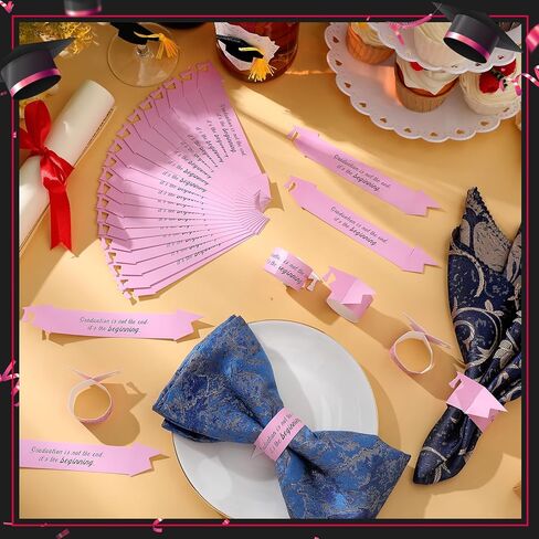 30pcs Graduation Paper Napkin Rings with Gold Foil Inspirational Word Graduation Cap Napkin Ring Holders for Graduation Party Celebration Holiday Dinner Table Decorations(Pink) in Saudi Arabia
