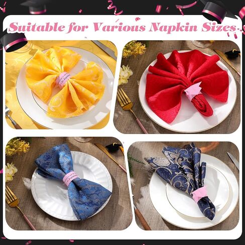 30pcs Graduation Paper Napkin Rings with Gold Foil Inspirational Word Graduation Cap Napkin Ring Holders for Graduation Party Celebration Holiday Dinner Table Decorations(Pink) in Saudi Arabia