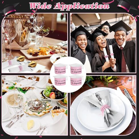 30pcs Graduation Paper Napkin Rings with Gold Foil Inspirational Word Graduation Cap Napkin Ring Holders for Graduation Party Celebration Holiday Dinner Table Decorations(Pink) in Saudi Arabia