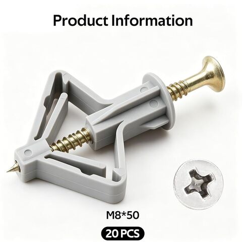 20pcs Plastic Bolt Set with Screws, M8 Butterfly Type Expandable Anchor Bolt Tool is an Ideal Choice for Gypsum Board Installation in Saudi Arabia