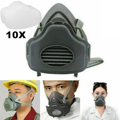 Reusable Half Face Respirator Mask with 10 Filters,2818 Food-Grade Silicone Dust Mask for Painting,Cleaning,Sanding (Gray) in Saudi Arabia