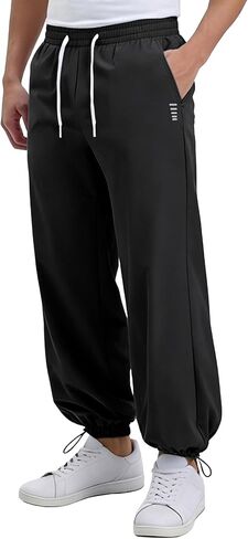 Susclude Mens Baggy Joggers Wide Leg Parachute Track Pants Elastic Waist Drawstring Workout Running Casual Sweatpants in Saudi Arabia