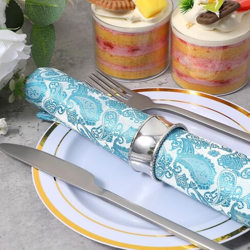 24 Pcs Bead Side Napkin Rings, Silver Stainless Steel Napkin Rings Modern Stylish Metal Napkins Buckles for Table Decorations, Wedding, Party, Dinner for Hotels, Restaurants in Kuwait