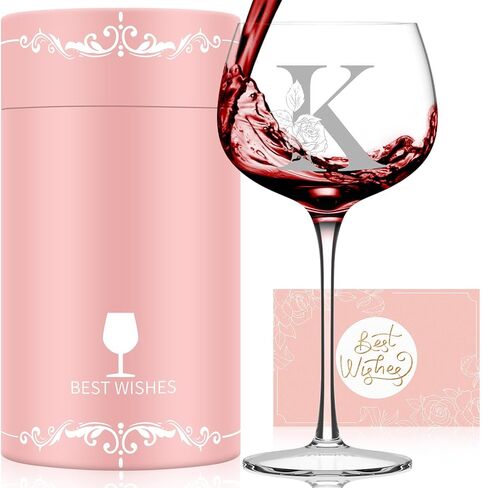 Mothers Day Gifts for Mom Grandma Wife Daughter, Initial A-Z Wine Glass Personalized Gift For Women, Unique Birthday Gifts for Women Her Mom Best Friend Sister Wife (K) in Saudi Arabia