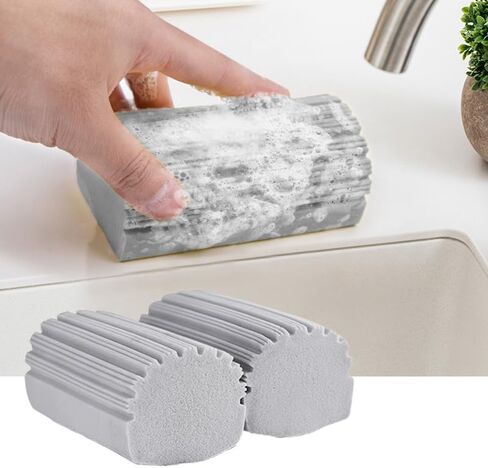 2 Pack Damp Dusting Sponge Duster, Sponge Cleaning Brush, Reusable Household Cleaner Sponges Tool for Cleaning Blinds, floorboards, Fan Blades, Glass, Window Track Grooves, Grey in Saudi Arabia