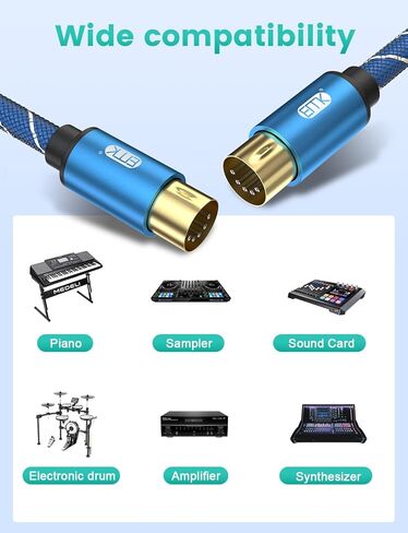 كابل EMK 5-Pin DIN MIDI ذكر إلى ذكر كابلات Midi متوافقة مع لوحة مفاتيح MIDI/مركب/جيتار متعدد التأثيرات/واجهة الصوت/خلاط الصوت/مضخم الصوت/بطاقة الصوت الخارجية (6.6 قدم/2 متر-2 قطعة) in Kuwait