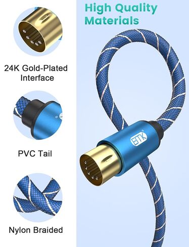 كابل EMK 5-Pin DIN MIDI ذكر إلى ذكر كابلات Midi متوافقة مع لوحة مفاتيح MIDI/مركب/جيتار متعدد التأثيرات/واجهة الصوت/خلاط الصوت/مضخم الصوت/بطاقة الصوت الخارجية (6.6 قدم/2 متر-2 قطعة) in Kuwait