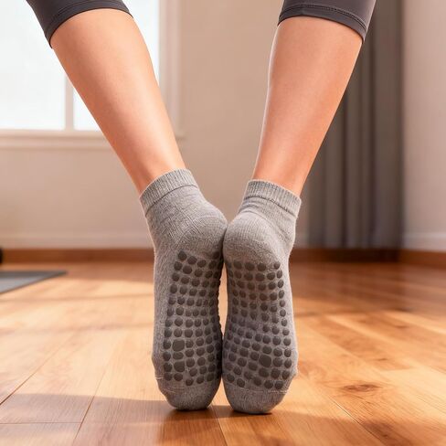 Women's Pilates Yoga Grip Socks, 2 Pairs Grey/Pink Non Slip, Ideal for Pilates, Barre, Barefoot Workout, Home Workout in Saudi Arabia