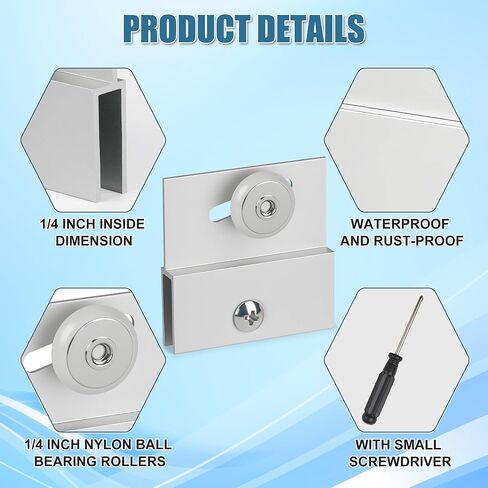 2 Pcs Shower Door Rollers,M 6054 Sliding Glass Door Rollers – Frameless Shower Door Top Bracket Roller Assembly with 3/4" Shower Doors Wheels, Ball Bearings, Chrome Aluminum for Sliding Glass Door in Kuwait