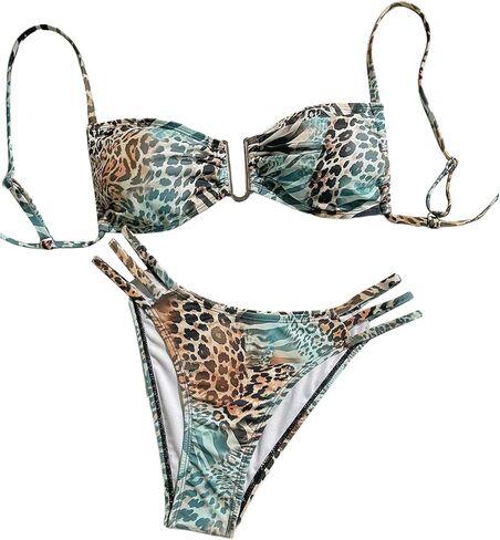 OYOANGLE Women's Plus Size Swimsuits 2 Piece Leopard V Wire Bikini Set Cut Out Bathing Suits in Saudi Arabia