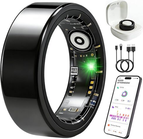 Smart Ring Fitness Tracker for Women and Men, Heart Rate Monitor, Sleep and Stress Monitoring, Menstrual Cycle Tracking, Step Counter, IP68 Waterproof, No Subscription, Compatible with iOS and Android in Saudi Arabia