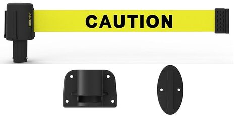 مجموعة نظام تثبيت على الحائط الثابت من Banner Stakes Crowd Control Plus مع حزام قابل للسحب بطول 15 بوصة - لافتة "تحذير - لا تدخل" باللون الأصفر وأجهزة تثبيت، ومقسم أمان داخلي/خارجي (PL4108) in Kuwait