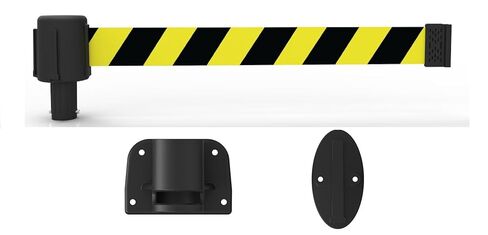مجموعة نظام تثبيت على الحائط الثابت من Banner Stakes Crowd Control Plus مع حزام قابل للسحب بطول 15 بوصة - لافتة "تحذير - لا تدخل" باللون الأصفر وأجهزة تثبيت، ومقسم أمان داخلي/خارجي (PL4108) in Kuwait