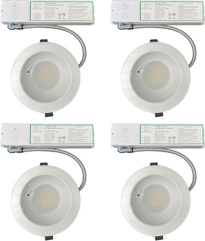 E2 LIGHTING 8Inch Recessed Lights, LED Recessed Emergency Light, Commercial Downlight, 3 CCT & Wattage Tunable, 30/40/50K, Dimmable, Ideal for Office (8 Inch w/Battery, 4, Pack) in Kuwait
