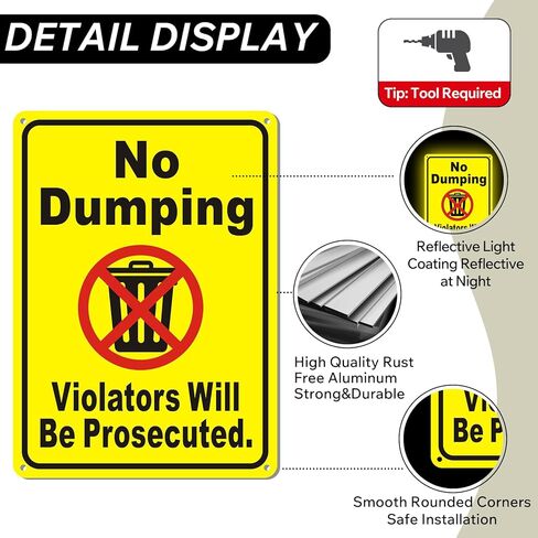 2 Pack No Dumping Sign - 7x10 Inch Rustproof Aluminum Metal Notice Sign for Pond Lake Creek Environment Protection, Reflective Weatherproof Warning Placard for Outdoor Farm Ranch Property in Saudi Arabia