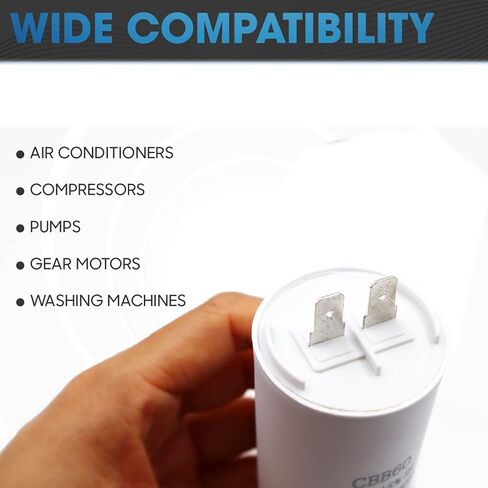 LIZAPUS Motor Run Capacitor 250VAC CBB60 60uF 60MFD 250V AC 60 uF MFD White 43x84mm 40/70/21 W/Fixing Stud UL Cap White in Saudi Arabia