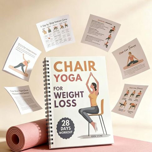 28-Day Chair Yoga Guide Book for Beginners, 60 Workouts for Weight Loss & Flexibility, Spiral Bound Senior Exercise Book,5.5x8.3 Inch,Yellow in Saudi Arabia