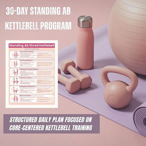 خطة تمرين Kettlebell واقفة لمدة 30 يومًا - برنامج التدريب الأساسي، مخططات التمرين، لا يوجد روتين لتمارين البطن في صالة الألعاب الرياضية المنزلية، أدلة خطوة بخطوة + جدول التمرين in Kuwait