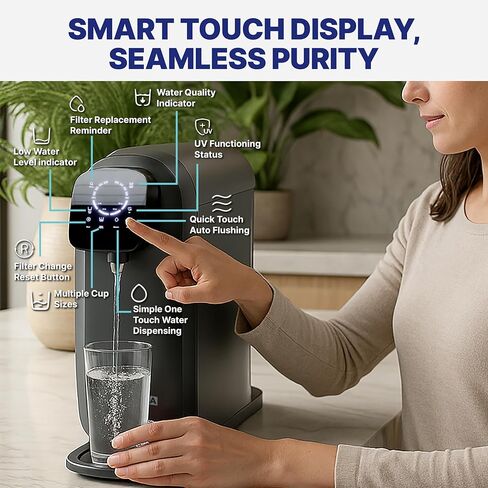 NU Aqua 8-Stage Reverse Osmosis Water Filter System Countertop RO with UV | Sediment, Carbon, Mesh & RO Water Membrane Filters | Touch Display w/Water Quality Indicator & Multi Cup Sizes in Saudi Arabia