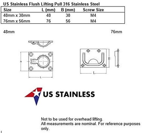 US Stainless Stainless Steel 316 Flush Fitting Lifting Pull 76mm x 56mm (3" x 2.2") Marine Grade in Saudi Arabia