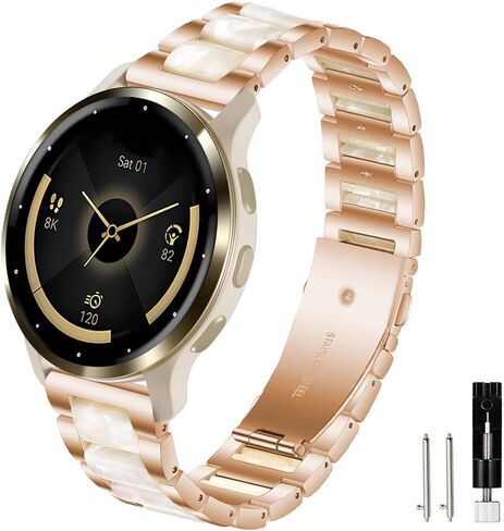 سوار ساعة من الفولاذ المقاوم للصدأ من الراتنج متوافق مع Garmin Venu 4 41mm/Venu 3S/Venu 2S/Vivoactive 4S/Vivomove 3S، سوار معصم معدني بديل للنساء 18 مم لـ Forerunner 255S/265S in Saudi Arabia