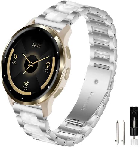 Resin Stainless Steel Watch Band Compatible for Garmin Venu 4 41mm/Venu 3S/Venu 2S/Vivoactive 4S/Vivomove 3S Band, Women 18mm Metal Replacement Strap Wristband for Forerunner 255S/265S in Saudi Arabia