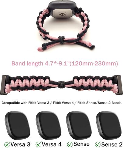 Replacement Bands Compatible with Fitbit Versa 3/Versa 4/Fitbit Sense/Sense 2 Bands for Women Men, Hand Braided Rope Bracelet Adjustable Breathable Replacement Soft Nylon Loop Wristband in Saudi Arabia