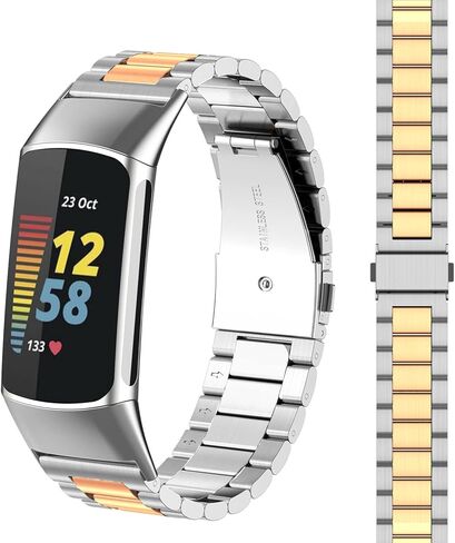 حزام معدني متوافق مع Fitbit Charge 6/Charge 5 من الفولاذ المقاوم للصدأ وحزام ساعة معدني وسوار بديل لسوار المعصم لشحن 6/Charge 5 in Kuwait