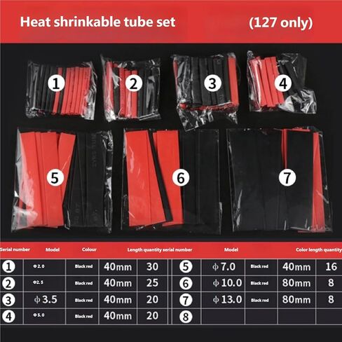 127pcs Waterproof Heat Shrink Tube Kit with Adhesive Lined Heat Shrink Tubing for Wires - Marine Grade and Industrial Shrink Wrap Fully Insulated Black/Red, 7 Sizes in Saudi Arabia