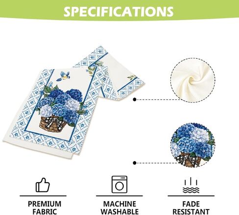 Spring Summer Blue Hydrangea Table Runner Elegant Birds Burlap Table Runners, Basket of Flowers Seasonal Coffee Table Center Decor for Home Kitchen Dining Party Indoor Outdoor 13x72 Inch in Saudi Arabia