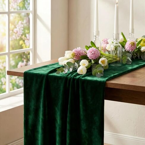 MANSPHIL Emerald Green Velvet Table Runners 36 Inches for Wedding Party Decorations - Short Coffee Table Runner Elegant Luxury Dresser Cover Top Bedroom Nightstand in Saudi Arabia