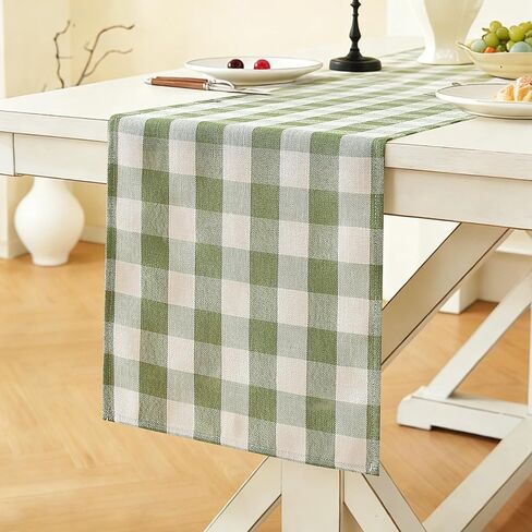 Laolitou Spring Green Checkered Table Runner, Cotton Linen Gingham Table Runners, Classic Buffalo Plaid Farmhouse Table Decor, 13x72 Inches in Saudi Arabia