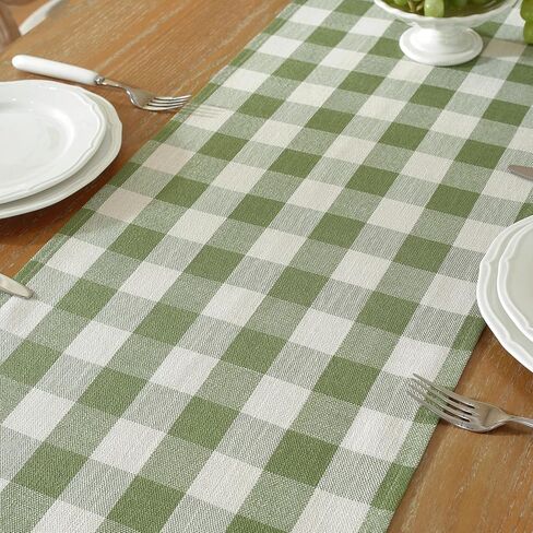 Laolitou Spring Green Checkered Table Runner, Cotton Linen Gingham Table Runners, Classic Buffalo Plaid Farmhouse Table Decor, 13x72 Inches in Saudi Arabia