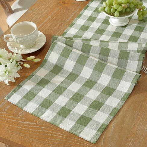 Laolitou Spring Green Checkered Table Runner, Cotton Linen Gingham Table Runners, Classic Buffalo Plaid Farmhouse Table Decor, 13x72 Inches in Saudi Arabia