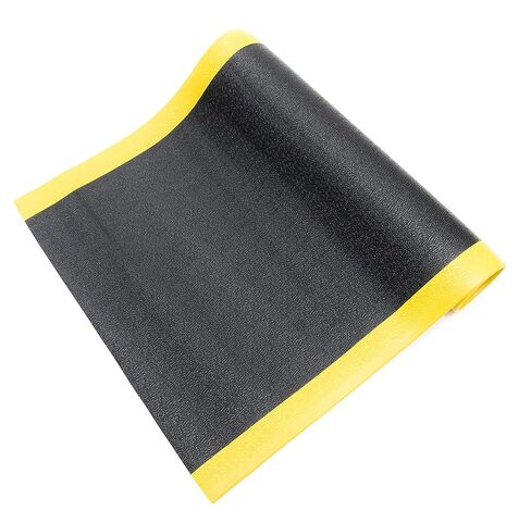 Bertech Anti Fatigue Vinyl Foam Floor Mat, 3' Wide x 6' Long x 5/8" Thick, Textured Pattern, Black w/Yellow Border (Made in USA) in Saudi Arabia