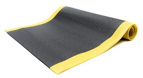 Bertech Anti Fatigue Vinyl Foam Floor Mat, 3' Wide x 6' Long x 5/8" Thick, Textured Pattern, Black w/Yellow Border (Made in USA) in Saudi Arabia