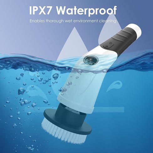 فرشاة تنظيف دوارة كهربائية لاسلكية، فرشاة تنظيف كهربائية مقاومة للماء IPX7 قابلة لإعادة الشحن مع بطارية 4000 مللي أمبير في الساعة، وقت تشغيل 210 دقيقة، 7 رؤوس فرشاة، 3 سرعات قابلة للتعديل، للاستحمام، الحوض، البلاط، المطبخ، الأرضية in Saudi Arabia