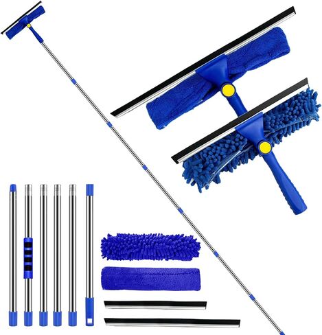 Window Cleaner Squeegee Kit - 2.38M (94inch) Cleaning Equipment with Long Handle 3 in 1 Extendable Window Cleaning Tool for High Windows, Glass, Home, Wall and Car in Saudi Arabia