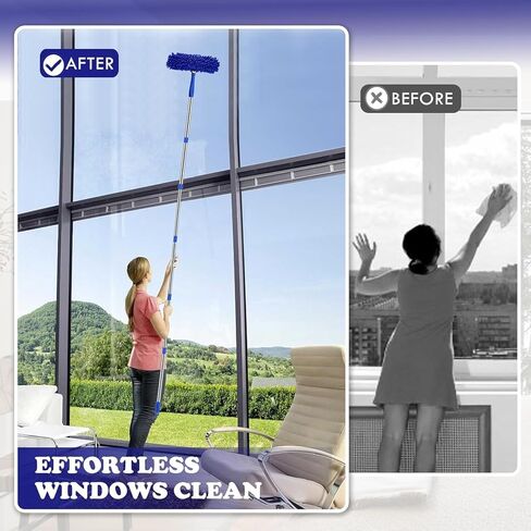 Window Cleaner Squeegee Kit - 2.38M (94inch) Cleaning Equipment with Long Handle 3 in 1 Extendable Window Cleaning Tool for High Windows, Glass, Home, Wall and Car in Saudi Arabia
