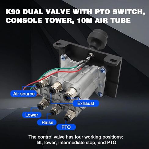 PTO Switch Control Dual Valve Air Set with Kickout Fit for Dump Pump Truck Tipper Hydraulic System, K90 Dual Valve with Console Tower 4 Gear,10m Air Tube,PTO Switch(Replace# AV-295 329358X 329219X) in Saudi Arabia