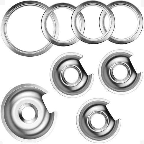 Electric Stove Burner Drip Pans 2 Large 8'' WB32X10013 & 2 Small 6'' WB32X10012 Chrome Burner Drip Pan Bowls Set,Drip Pan and Trim Ring Set for Electric Range by Fetechmate in Saudi Arabia