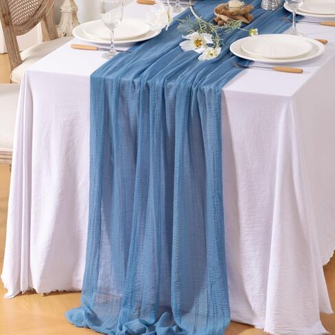 4pcs Light Blue Cheese Cloth Table Runner Spring Baby Blue 120 Inch Soft Rustic Boho Gauze Cheesecloth Table Runner 10FT for Wedding Birthday Party Baby Shower Home Decoration in Saudi Arabia